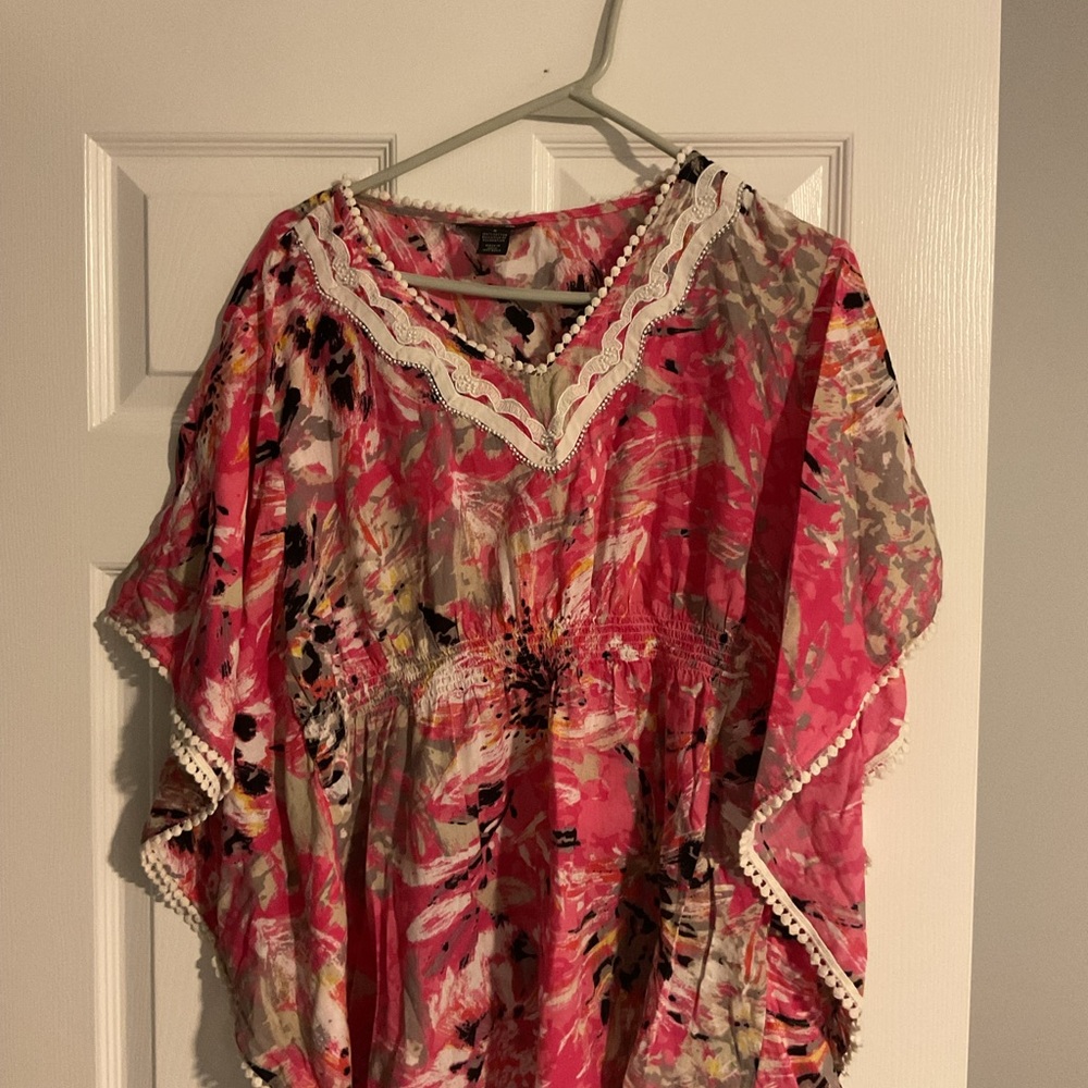 Vibrant Pink and Gray Poncho Top